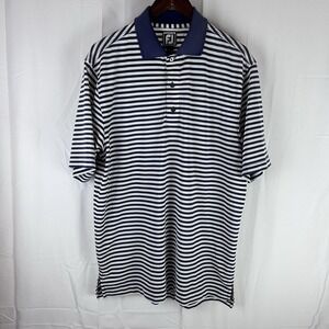 FootJoy Polo‎ Shirt Mens Large Athletic Fit Blue White Striped The Golf Club